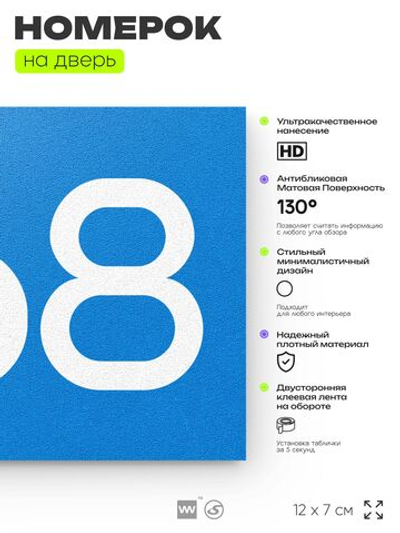 Номер на дверь 268, табличка на дверь для офиса, квартиры, кабинета, аудитории, склада, голубая 120х70 мм, Айдентика Технолоджи