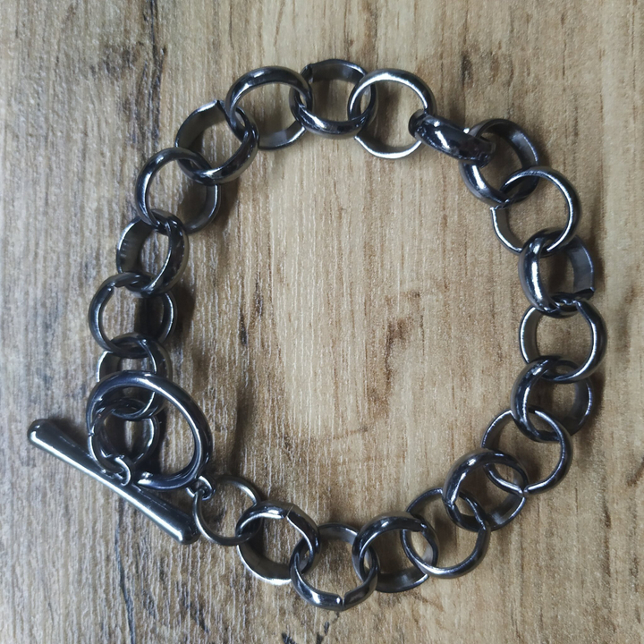 Браслет-тоггл "Цепи" плетение бельцер металл графитовый