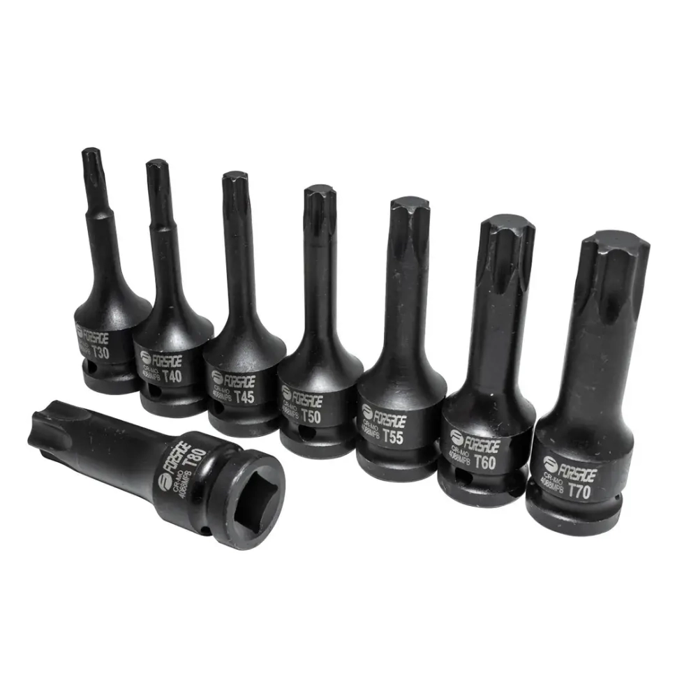 Набор головок-бит TORX ударных 8пр. 1/2''(T30, Т40, Т45, Т50, Т55, Т60, Т70, 80), в кейсе Forsage F-4088MPB