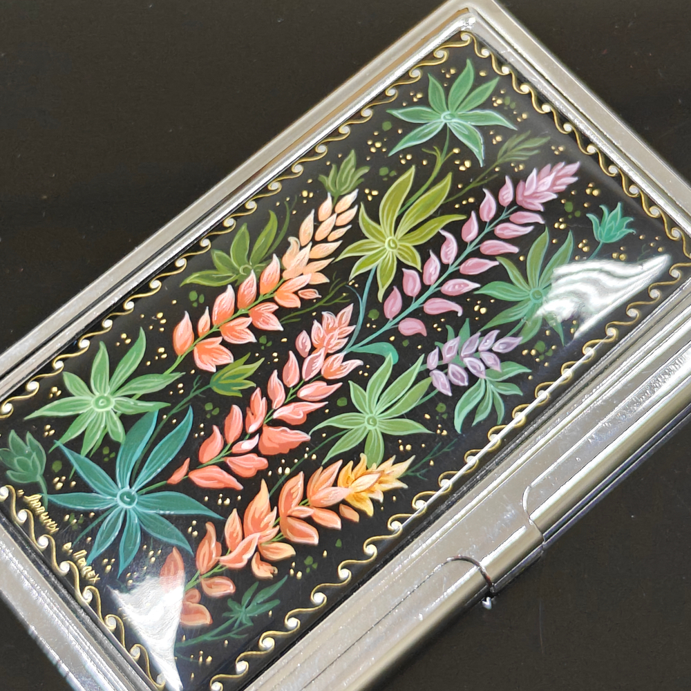 Коллекционная визитница "Люпины (роспись Палех) в футляре