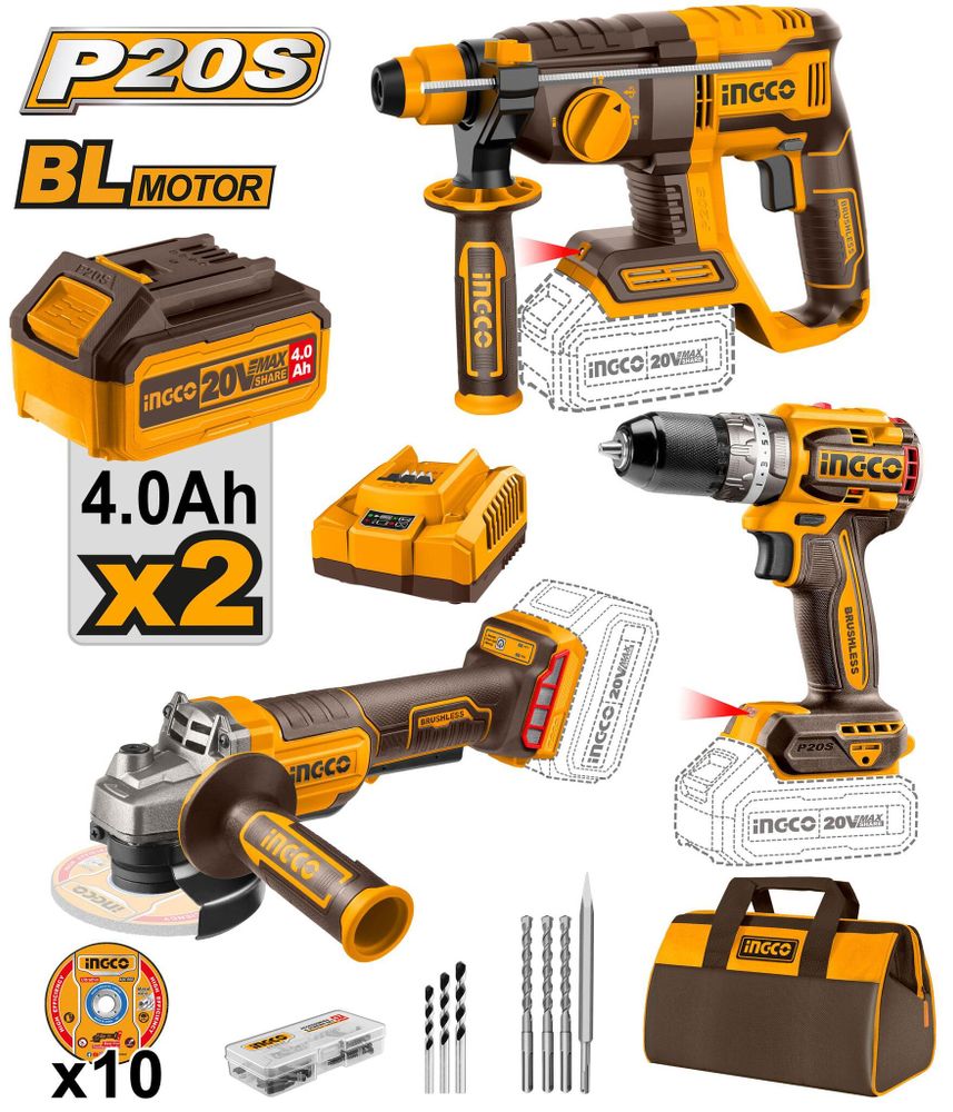 Набор аккумуляторного инструмента INGCO COSLI240202 INDUSTRIAL 20 В 3 шт.
