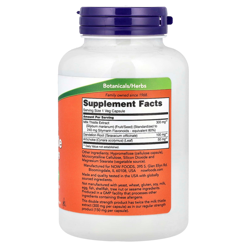 NOW Foods, экстракт расторопши, двойная сила, 300 мг, 200 растительных капсул