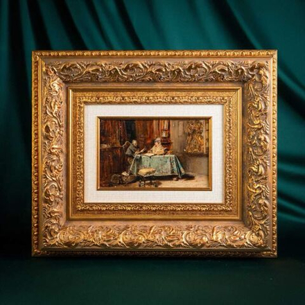 Винтаж: Антикварная картина «Кардинал за столом с компанией»