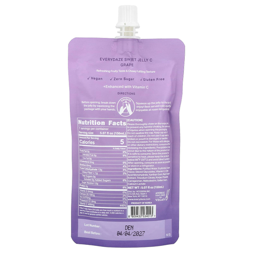 Everydaze, Sweet Jelly C, желе из конжака на растительной основе, виноград, 150 мл (5,07 жидк. Унции)