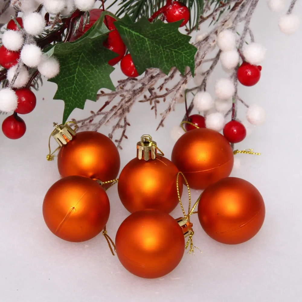Новогодние шары 4 см (набор 6 шт) «Матовый», янтарь