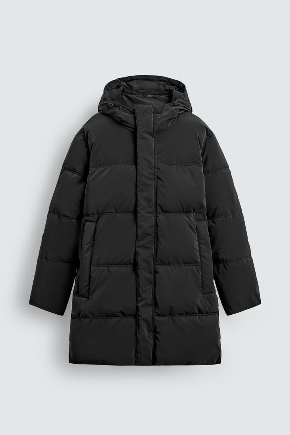 ZARA ДЛИННАЯ СТЕГАНАЯ КУРТКА, ЧЕРНЫЙ