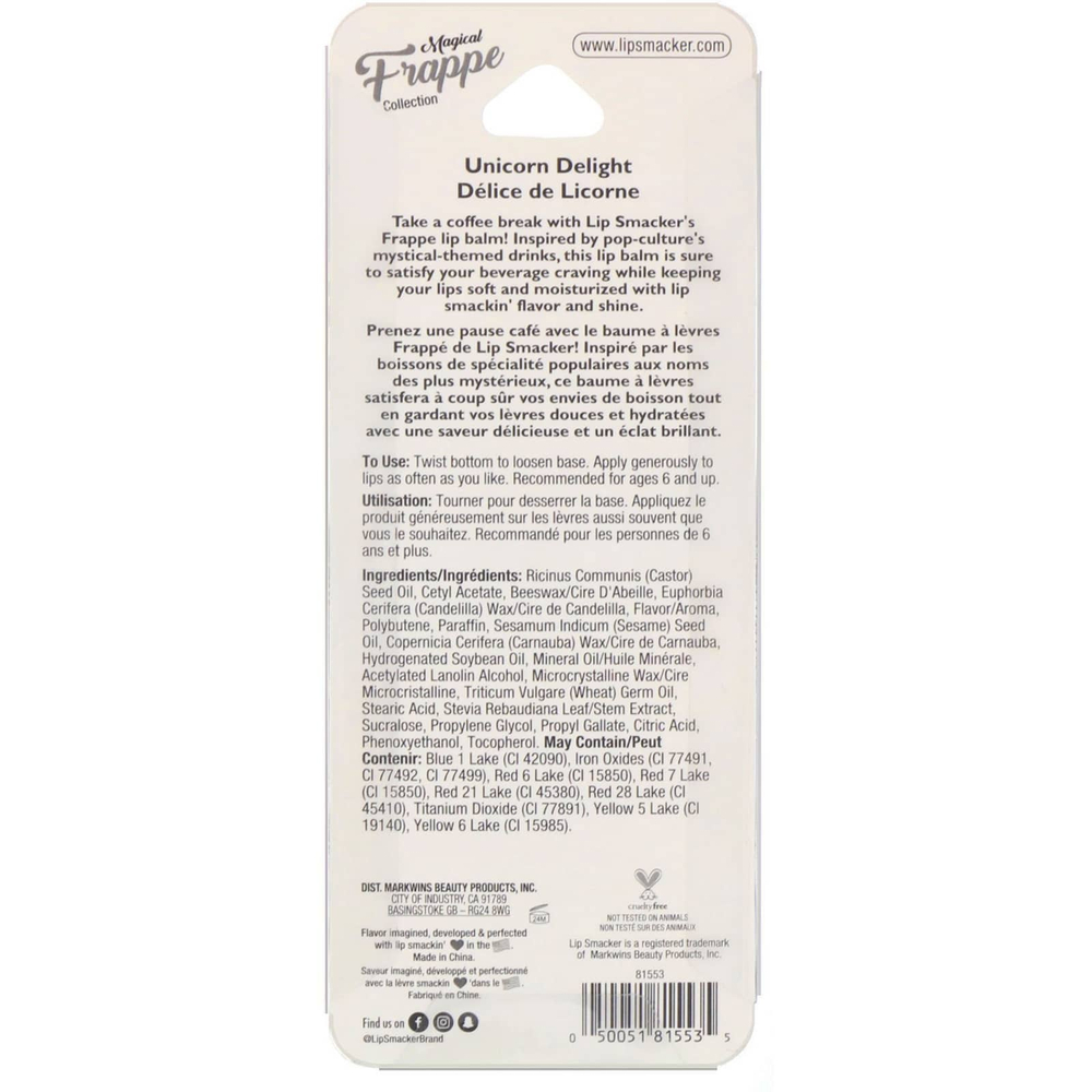 Lip Smacker, Magical Frappe Collection, бальзам для губ, радость единорога, 7,4 г (0,26 унции)