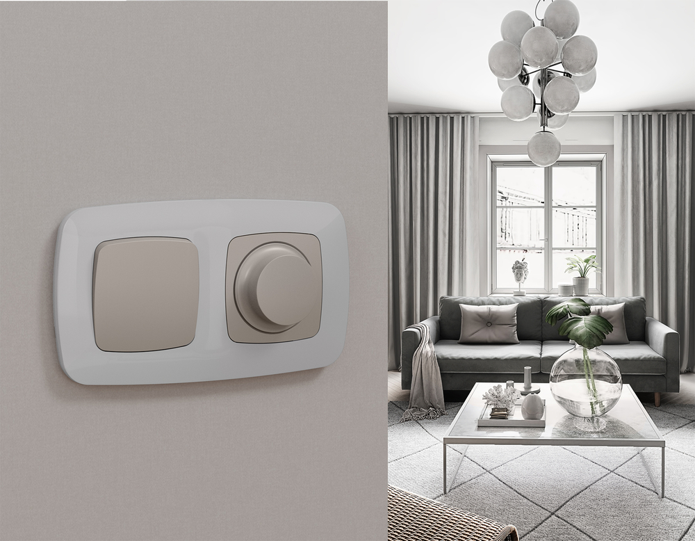 MO361050 Комплект механизма 1-кл выключателя с самовозвратом OMEGA Серо-бежевый матовый QUANT (OP3610, VM113)