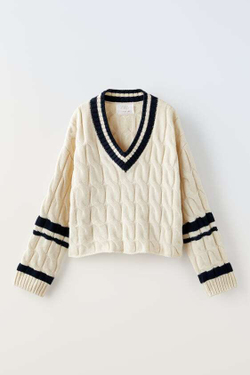 ZARA СВИТЕР С УЗОРОМ «КОСЫ», ЭКРЮ