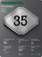 Номерок на дверь квартиры 35, для кабинета, офиса, шильдик 9 х 7 см, серебристый, Айдентика Технолоджи