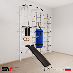 Шведская стенка Sv Sport усиленная 68110 (Турник стандарт/Брусья/Скамья/Кольца/Цепь/Мешок 15кг/Канатный лаз)