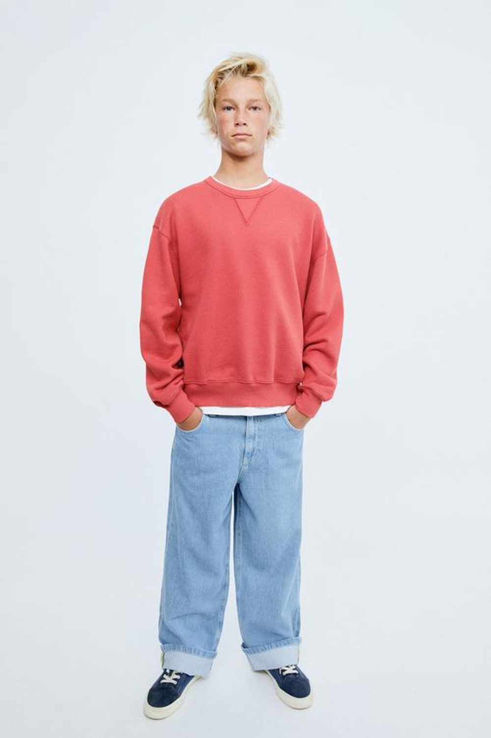 ZARA STORIESZ - ОДНОТОННАЯ ТОЛСТОВКА В РУБЧИК, ЯРКИЙ КРАСНЫЙ