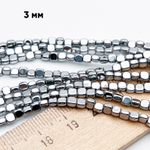 Гематит Квадрат бусины (имитация), цвет серебристый, размер около 3 мм, цена за отрезок 19 см (1/2 нити)