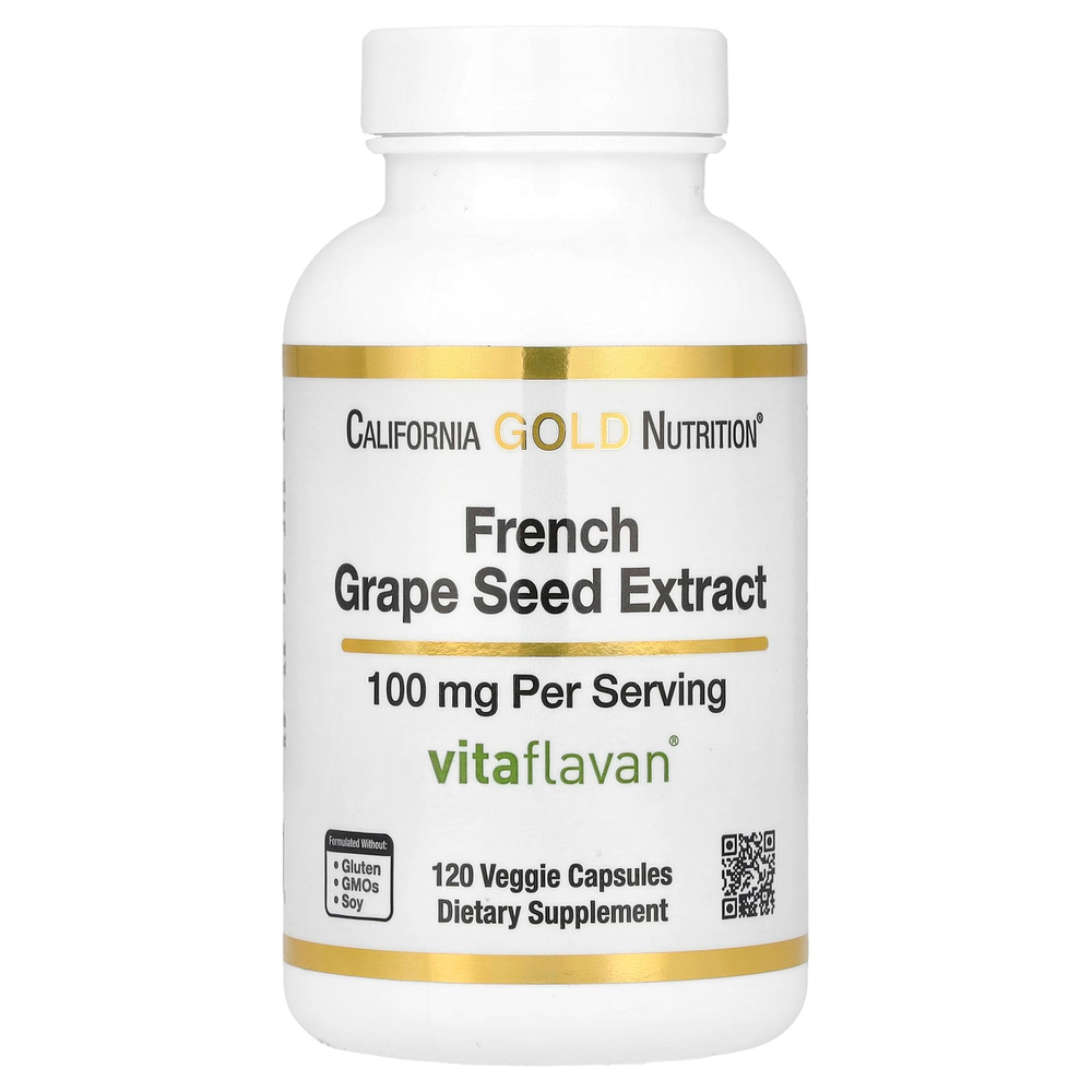 California Gold Nutrition, экстракт косточек французского винограда, Vitaflavan®, 100 мг, 120 растительных капсул