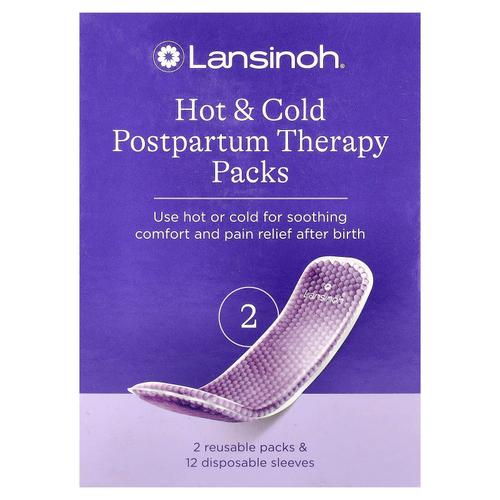 Lansinoh, Пакеты для горячей и холодной послеродовой терапии, 2 многоразовых пакетика и 12 одноразовых рукавов