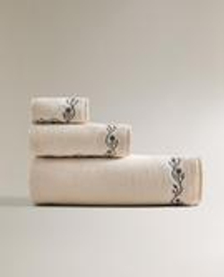 ZARA HOME БАННОЕ ПОЛОТЕНЦЕ С ВЫШИВКОЙ, ЦВЕТ СЛОНОВОЙ КОСТИ