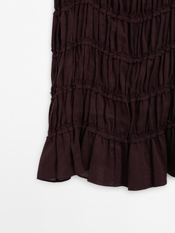 Massimo Dutti Длинное платье из струящейся смесовой льняной ткани, бордо