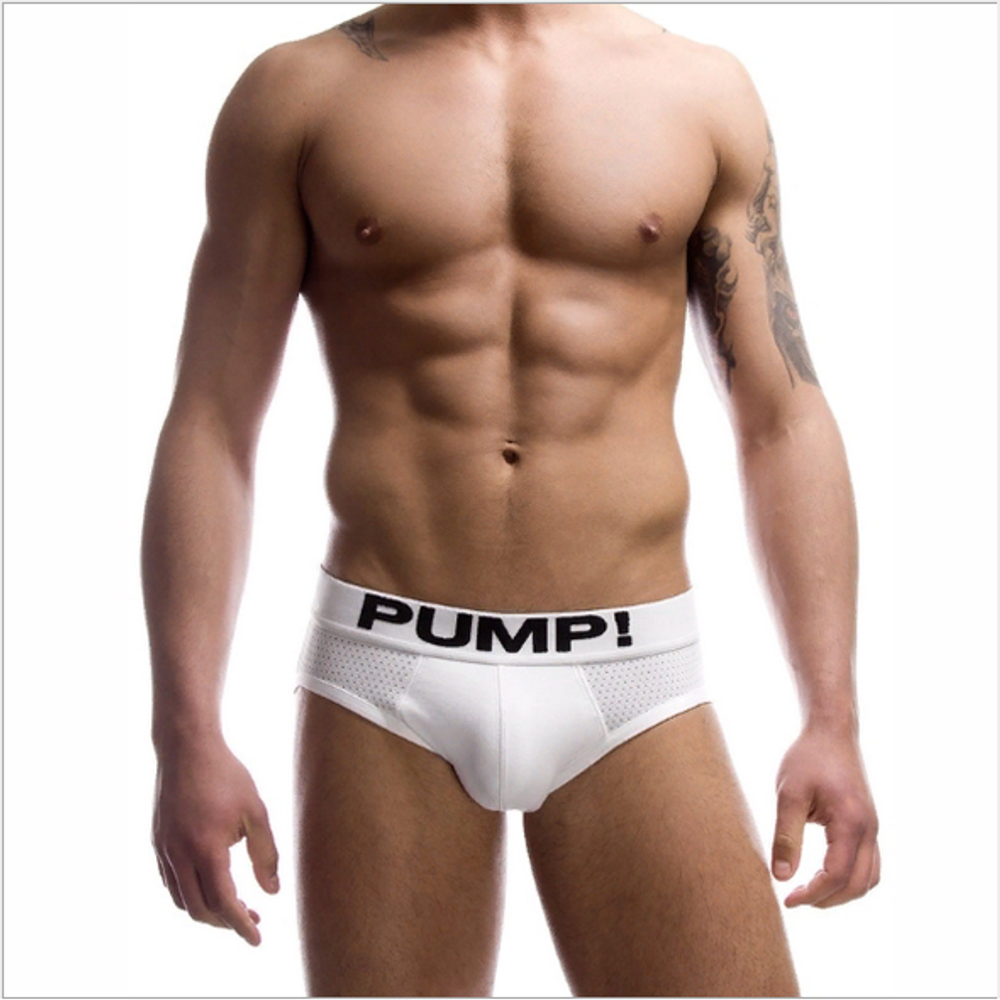 Мужские трусы брифы белые в сетку Pump! H589