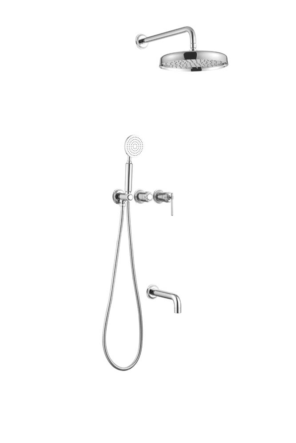 Смеситель встроенный + верхний + ручной душ + излив, ETERNA CHROME