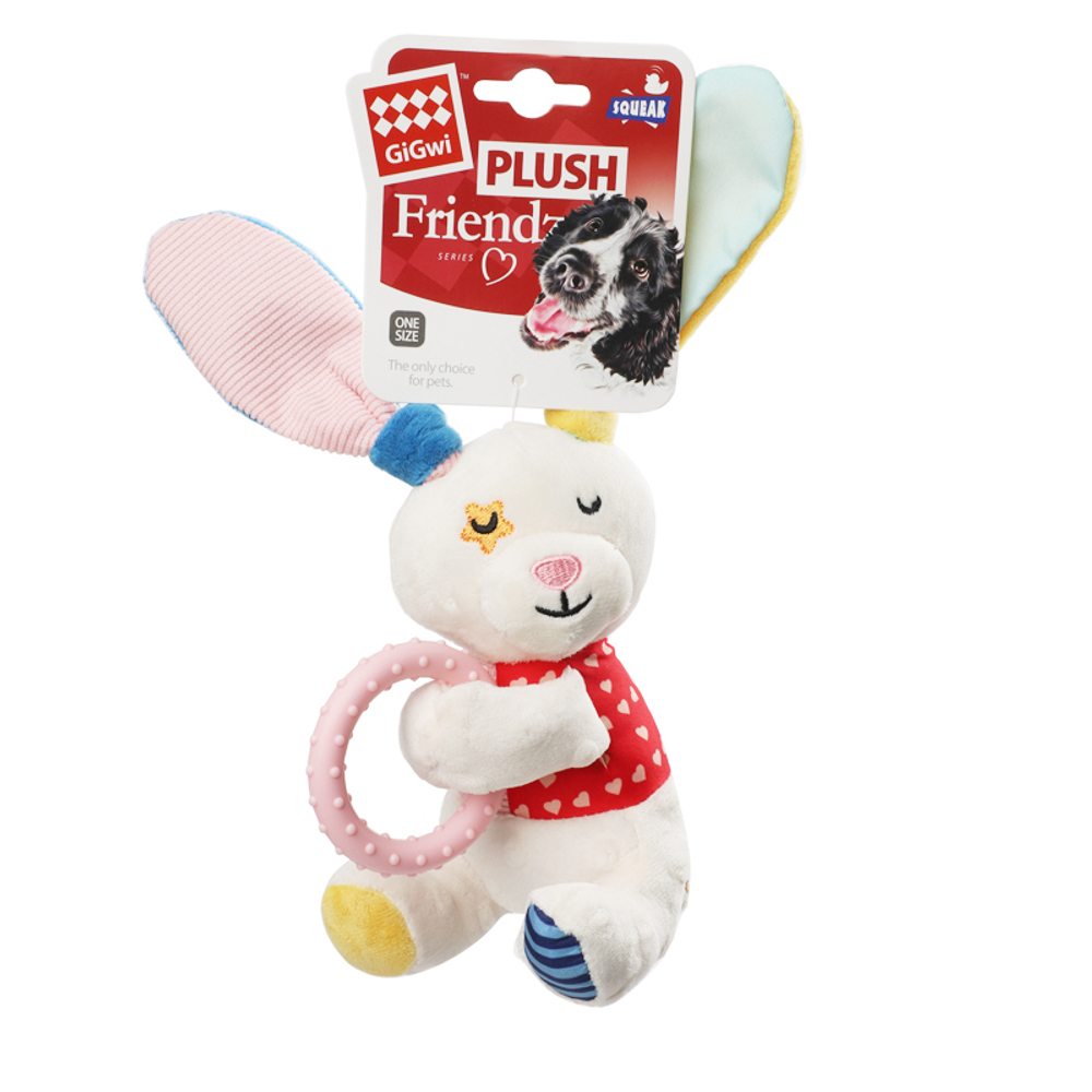 85051 Игрушка для собак Заяц с кольцом 17 см, серия PLUSH FRIENDZ, GiGwi