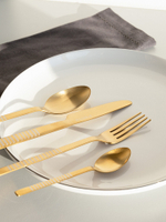 Набор столовых приборов DeNASTIA Орион 4 предм (ч., ст. ложка, вилка, нож) лазер, нерж., золотистый