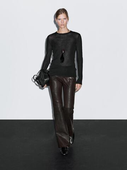 Massimo Dutti Брюки из кожи наппа, коричневый