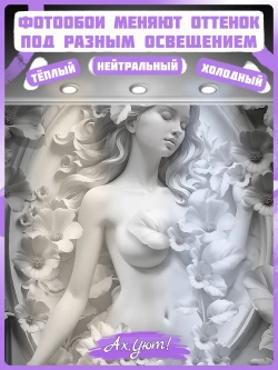 3D Фотообои объемные девушка и серые цветы