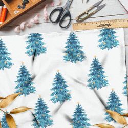 Ткань сатин синие ёлки