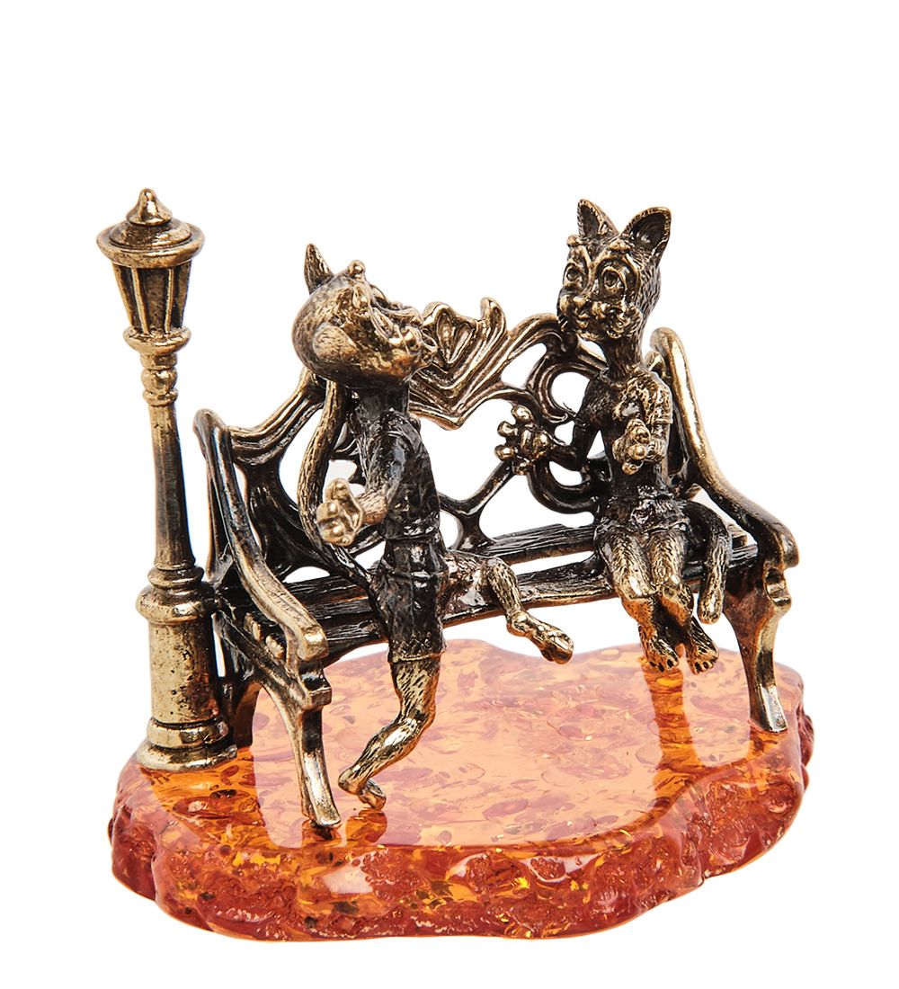 AM-1056 Фигурка «Коты Признание в любви» (латунь, янтарь)