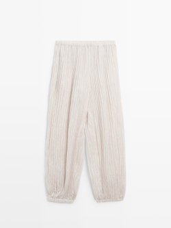 Massimo Dutti Брюки Саруэль с плиссировкой, кремовый