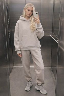 Утепленное худи свободного кроя цвета туман