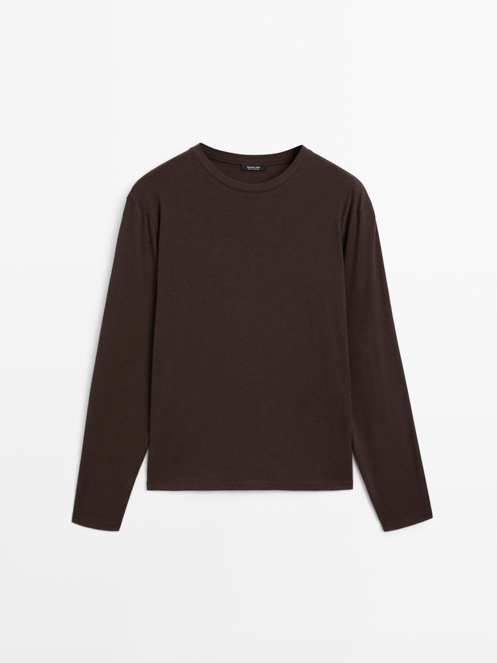 Massimo Dutti Футболка из 100% хлопка, коричневый