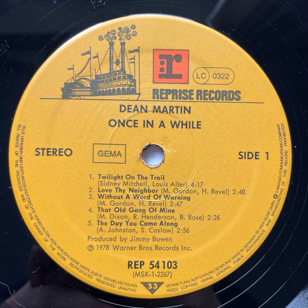 Винтажная виниловая пластинка LP Dean Martin Once In A While (Германия 1978)