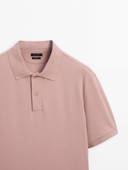 Massimo Dutti Поло из рельефного хлопкового пике, пестро-розовый