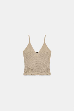 ZARA ВЯЗАНЫЙ ТОП НА БРЕТЕЛЯХ, РЫЖЕВАТО-КОРИЧНЕВЫЙ