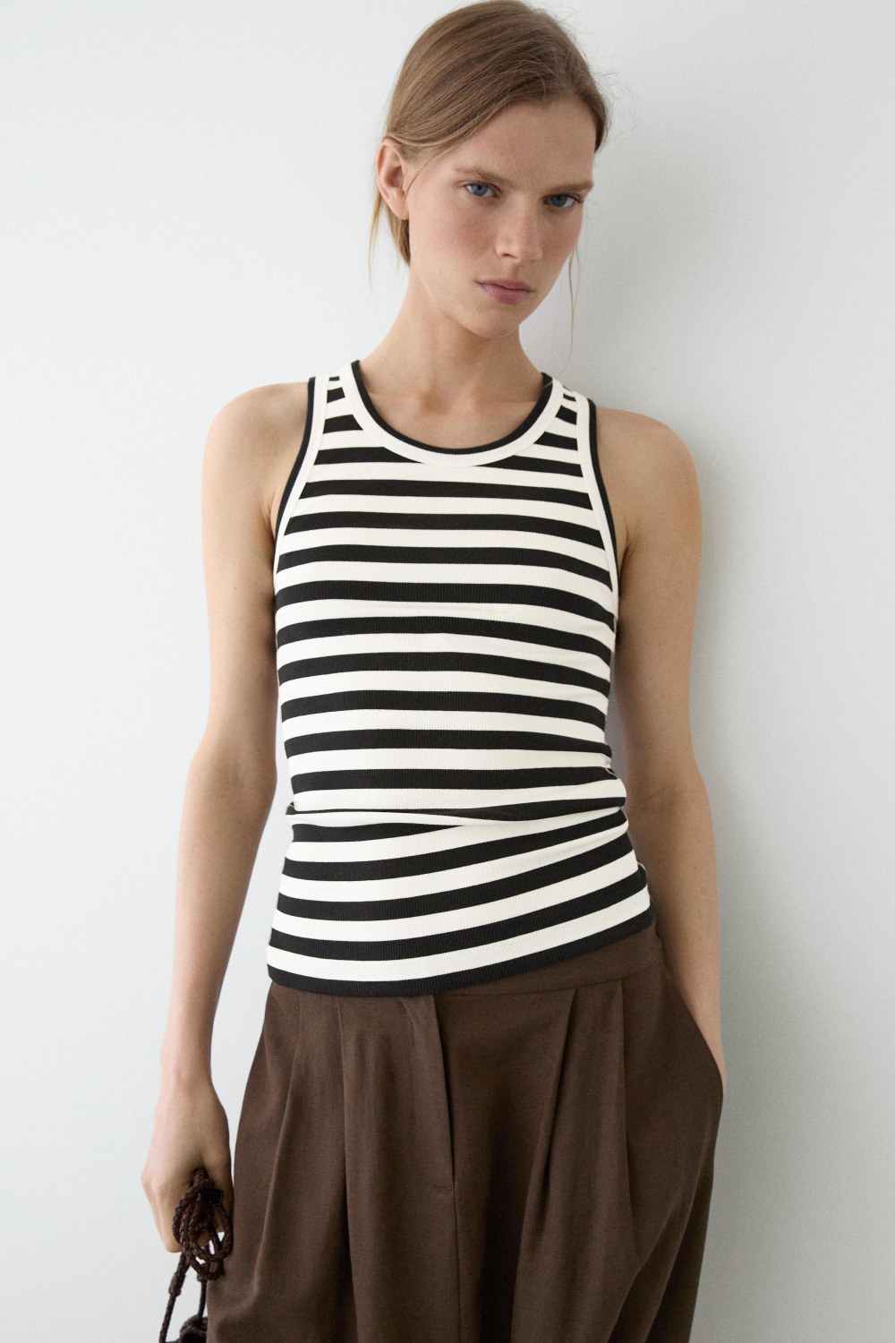 Massimo Dutti Топ в рубчик, черный