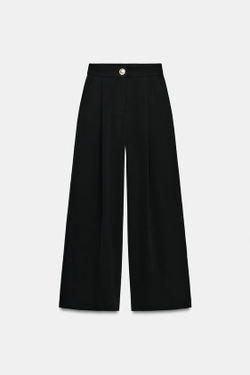 ZARA БРЮКИ-ПАЛАЦЦО С ЗОЛОТИСТОЙ ПУГОВИЦЕЙ, ЧЕРНЫЙ