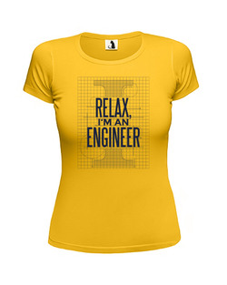 Футболка Расслабься, я инженер женская приталенная желтая с синим рисунком