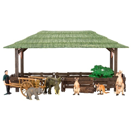 Набор фигурок животных серии "На ферме": ферма, кенгуру, слоны, фермер, инвентарь - 12 предметов