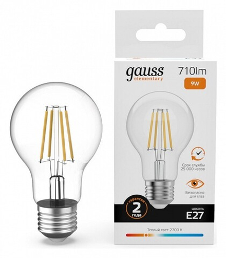 Лампа светодиодная Gauss Filament Elementary E27 9Вт 2700K 22219