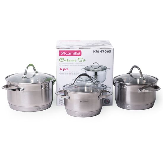 Набор кастрюль 6 предметов Kamille KM 4706S из нержавеющей стали (1,8 л; 2,3 л; 3,3 л. 7-слойное дно)