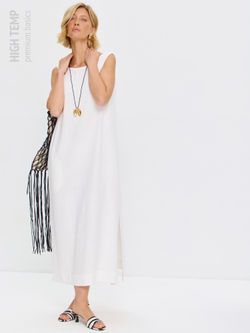 Льняной сарафан макси с карманами