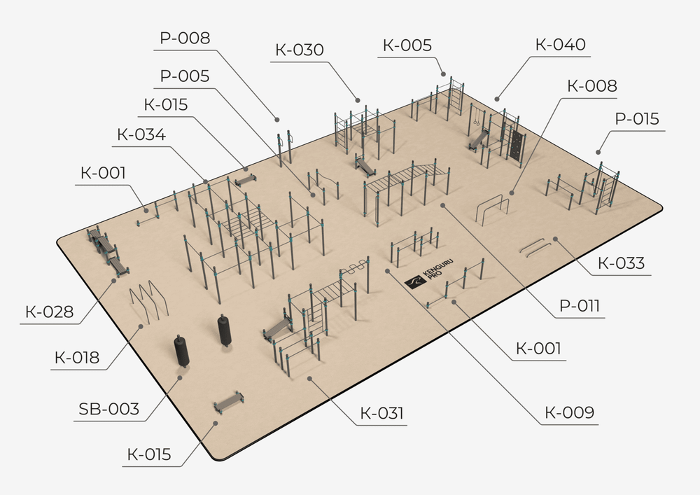 Воркаут площадка №11 - 640 м2 (32 х 20 м)