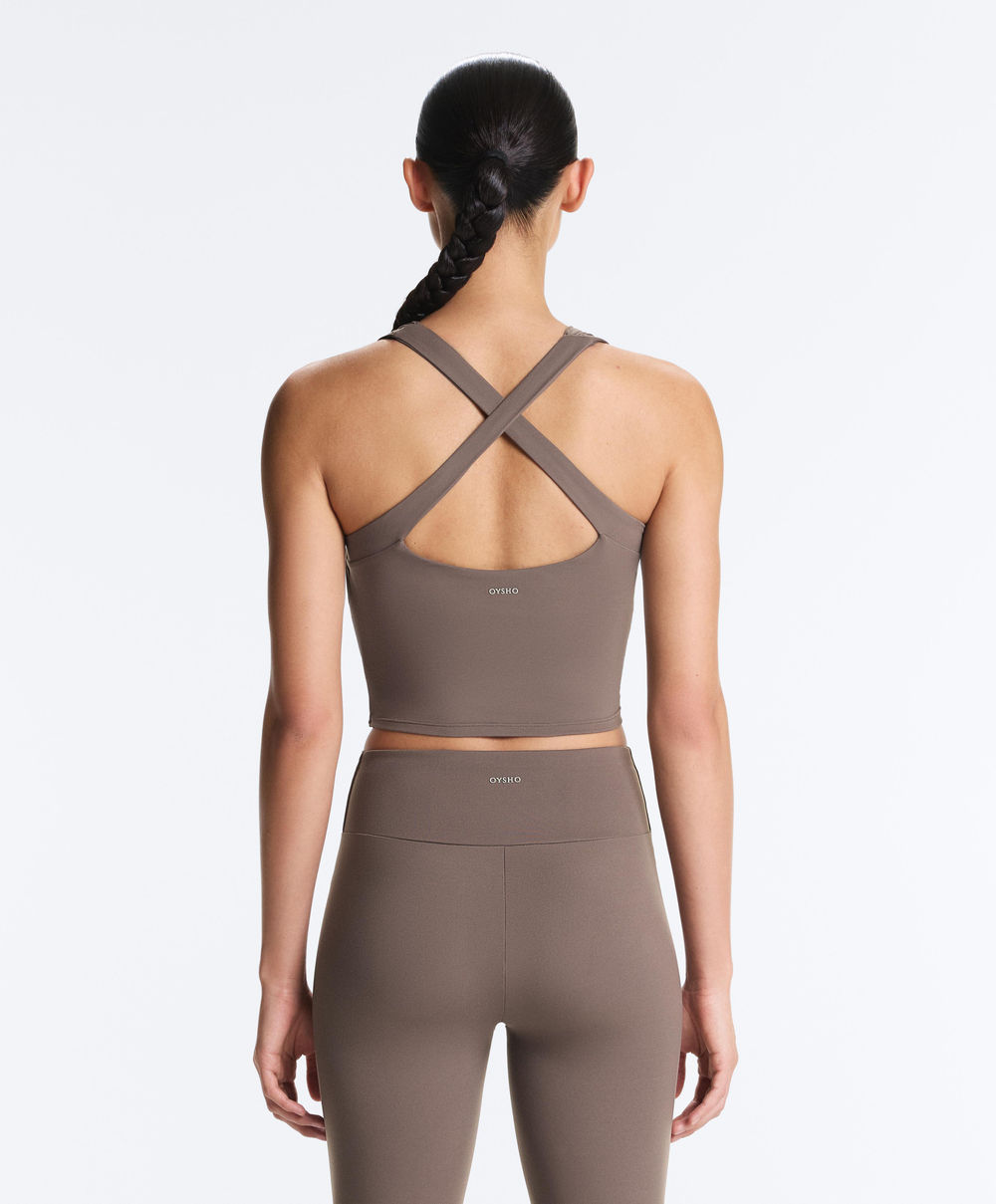 Oysho Топ-майка Comfortlux с перекрестными деталями, серо-коричневый