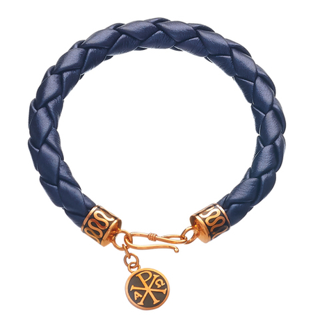 Кожаный браслет "Хризма" с вставкой из позолоченного серебра