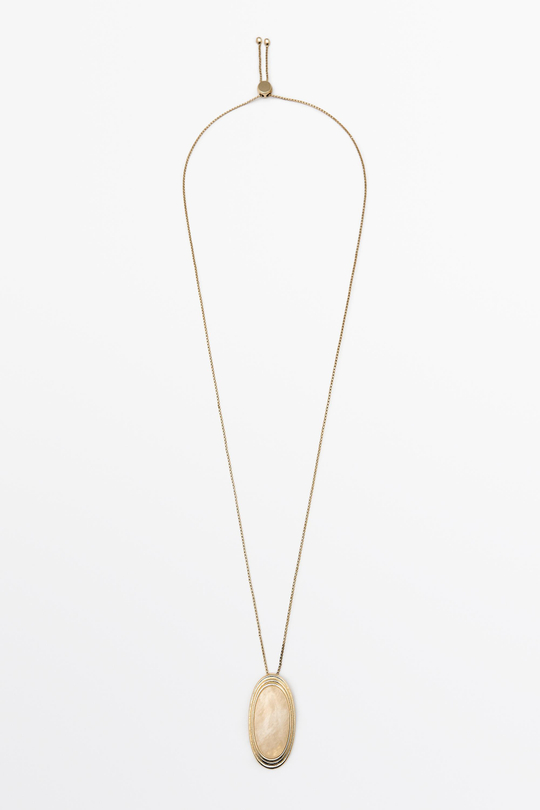 Massimo Dutti Колье с овальной подвеской из кварца, золотистый