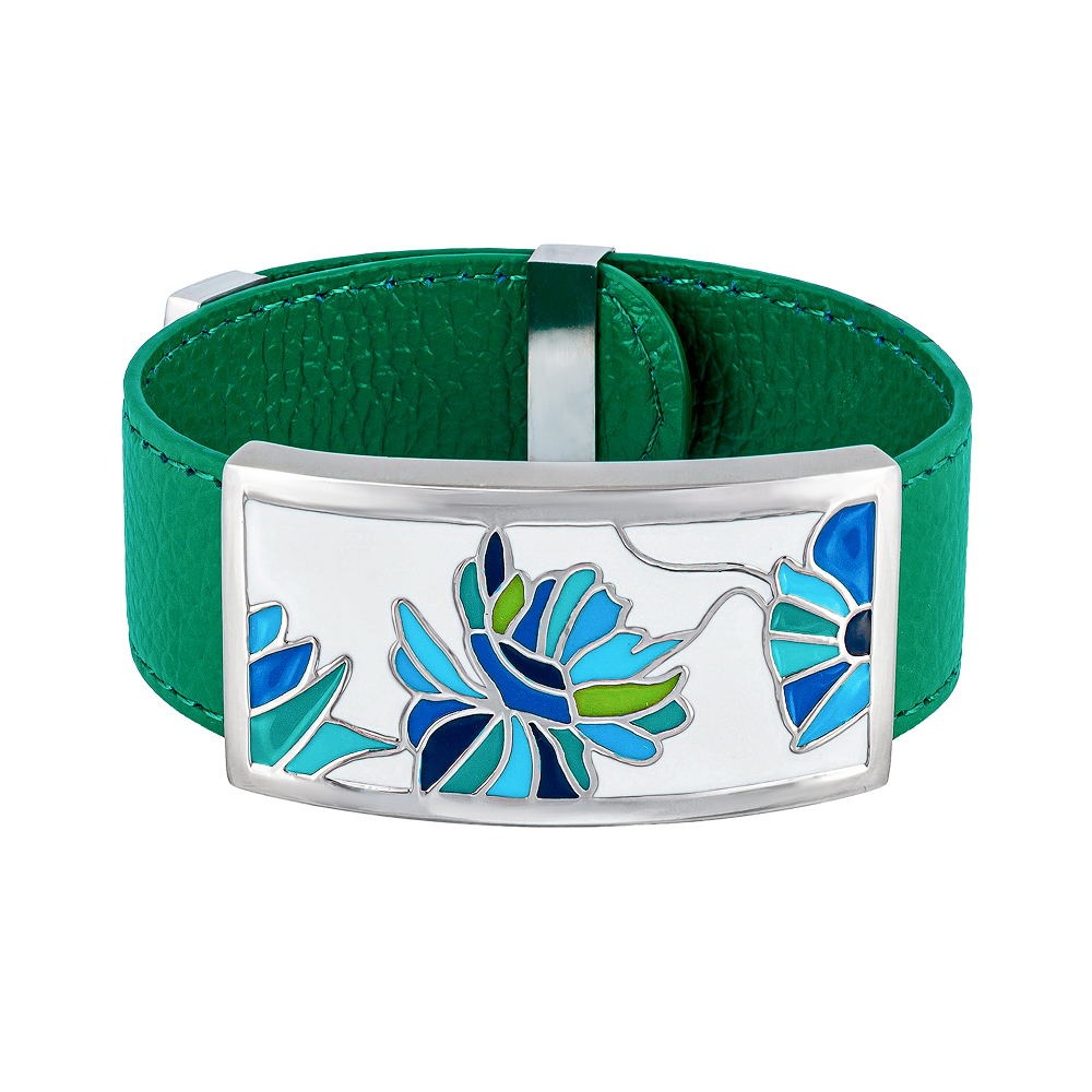 Браслет Fiore Luna на зеленом кожаном ремешке CB13599-3A