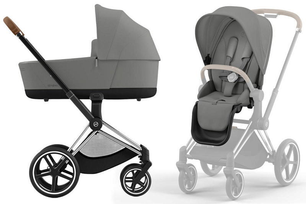 Коляска 3 в 1 Cybex Priam IV Chrome Brown complete и автокресло Cloud T i-Size Platinum White Plus Mirage Grey