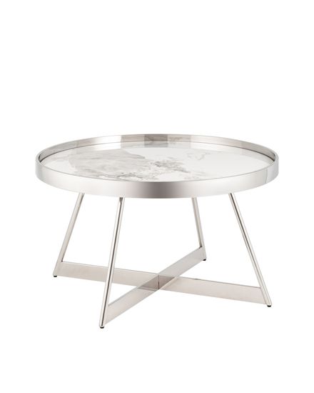 Журнальный столик Гера 80*80см белая керамика сталь серебро