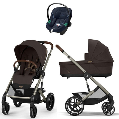 Коляска Cybex Balios S Lux TPE complete Aton S2 Ocean Blue 3 в 1 Chocolate Brown с дождевиками